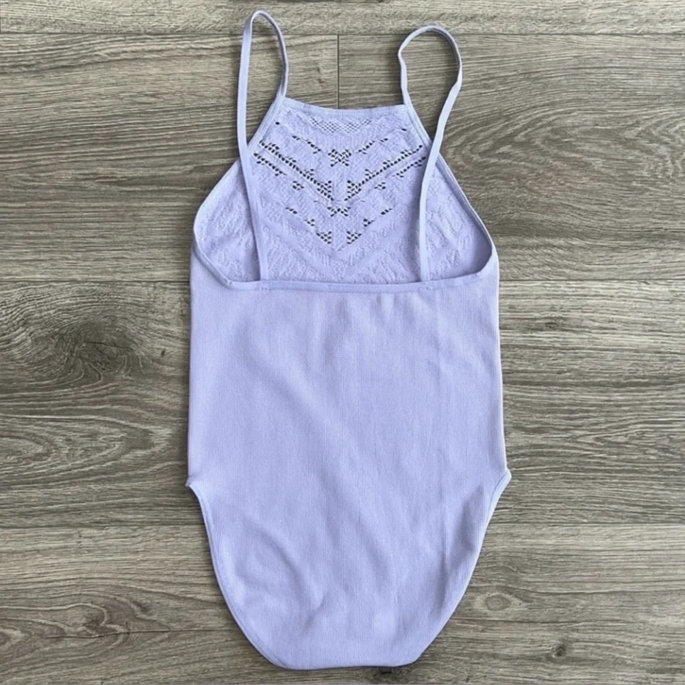 NEW Free People High Neck Bodysuit NWOT Solstice Lasercut Purple Intimat… - Picture 5 of 12